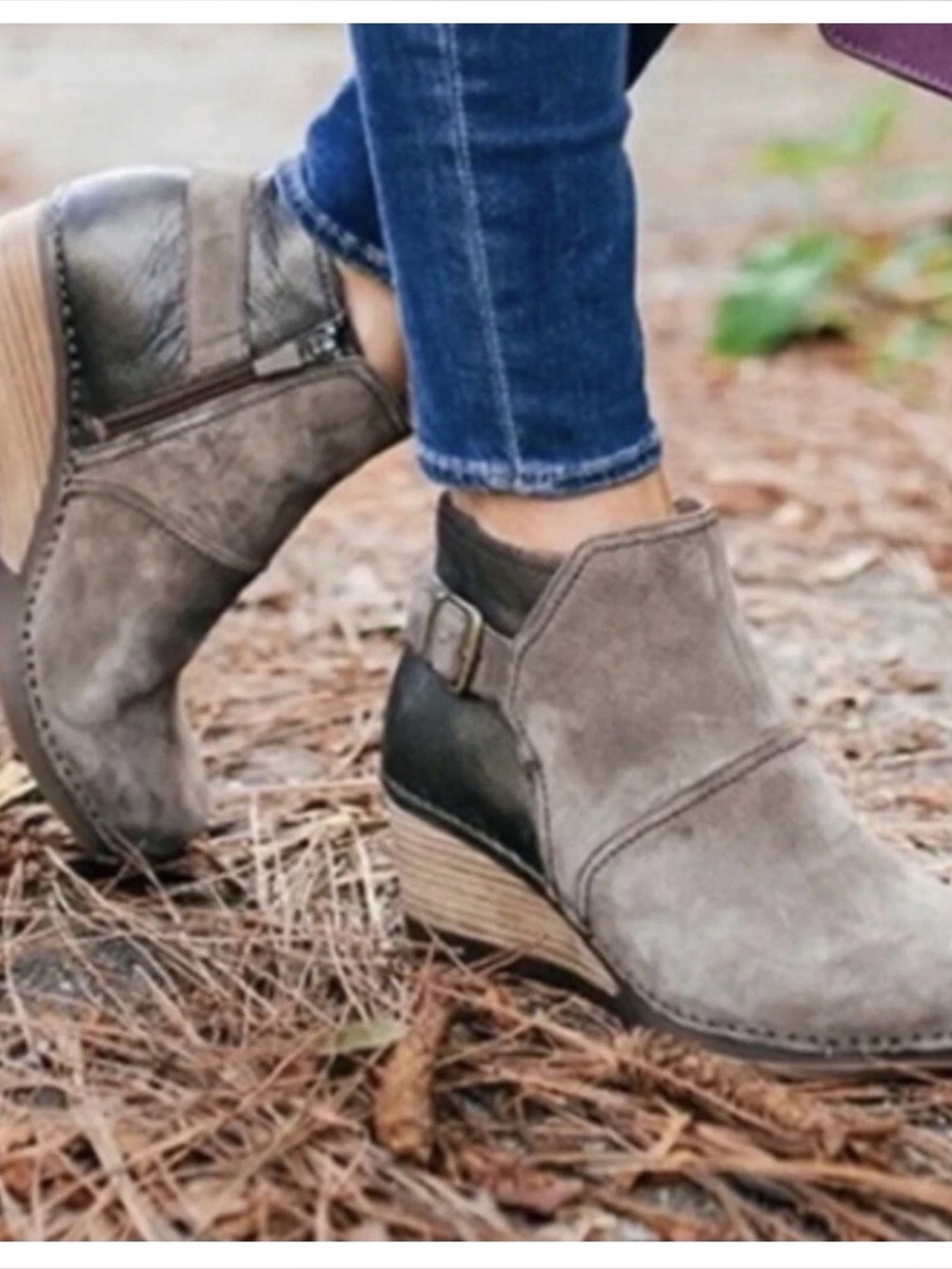 Dansko Shirley wedge heel bootie in gray suede/leather